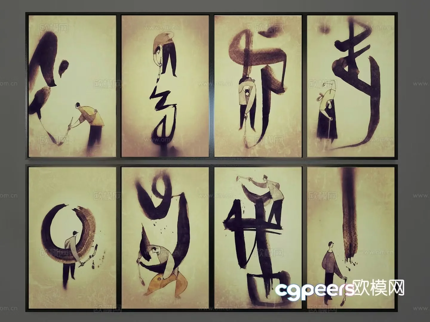 Modern art painting decorative figure 3d model