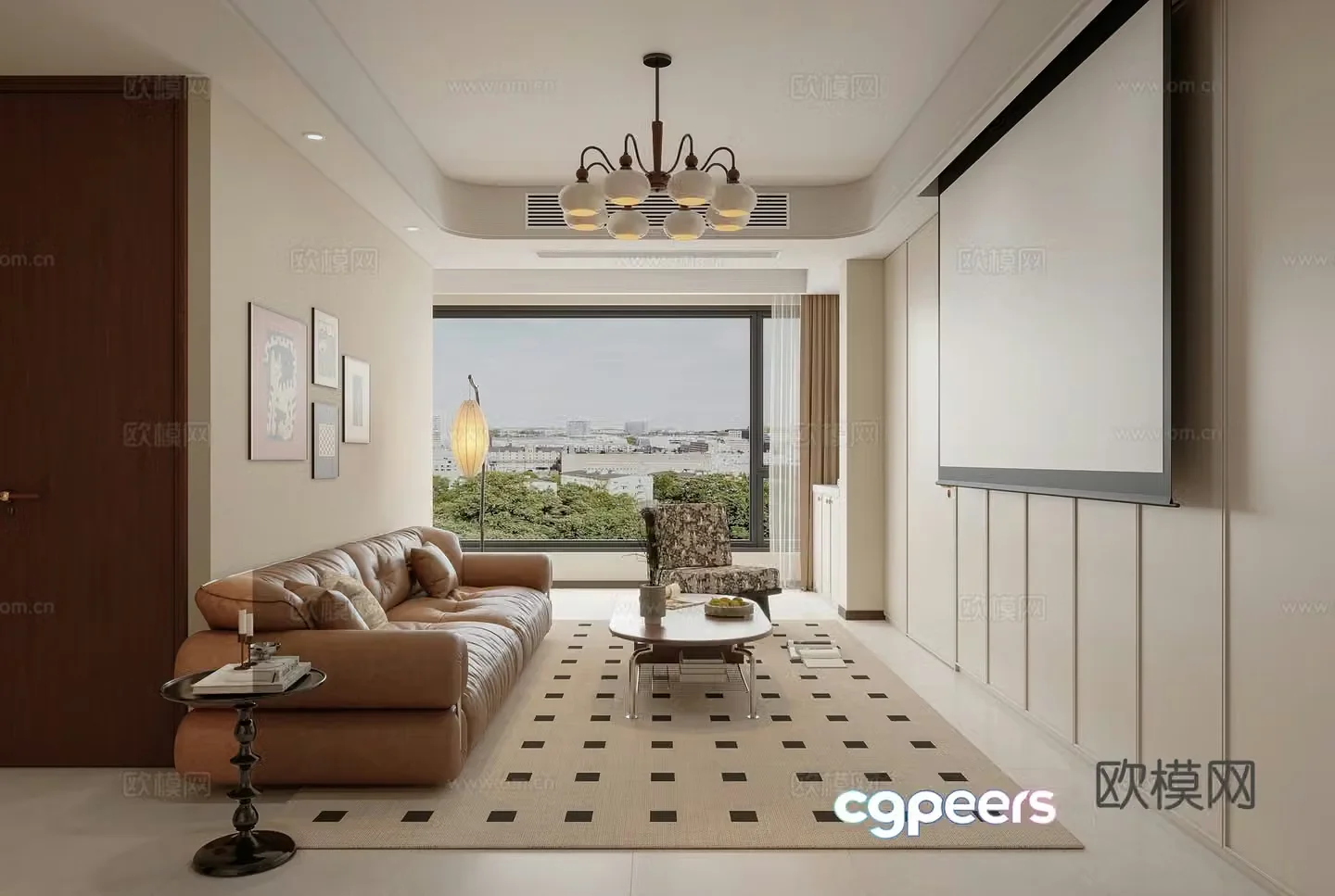 Middle style living room French living room Combination sofa Projector Apartment Retro living room 3d model