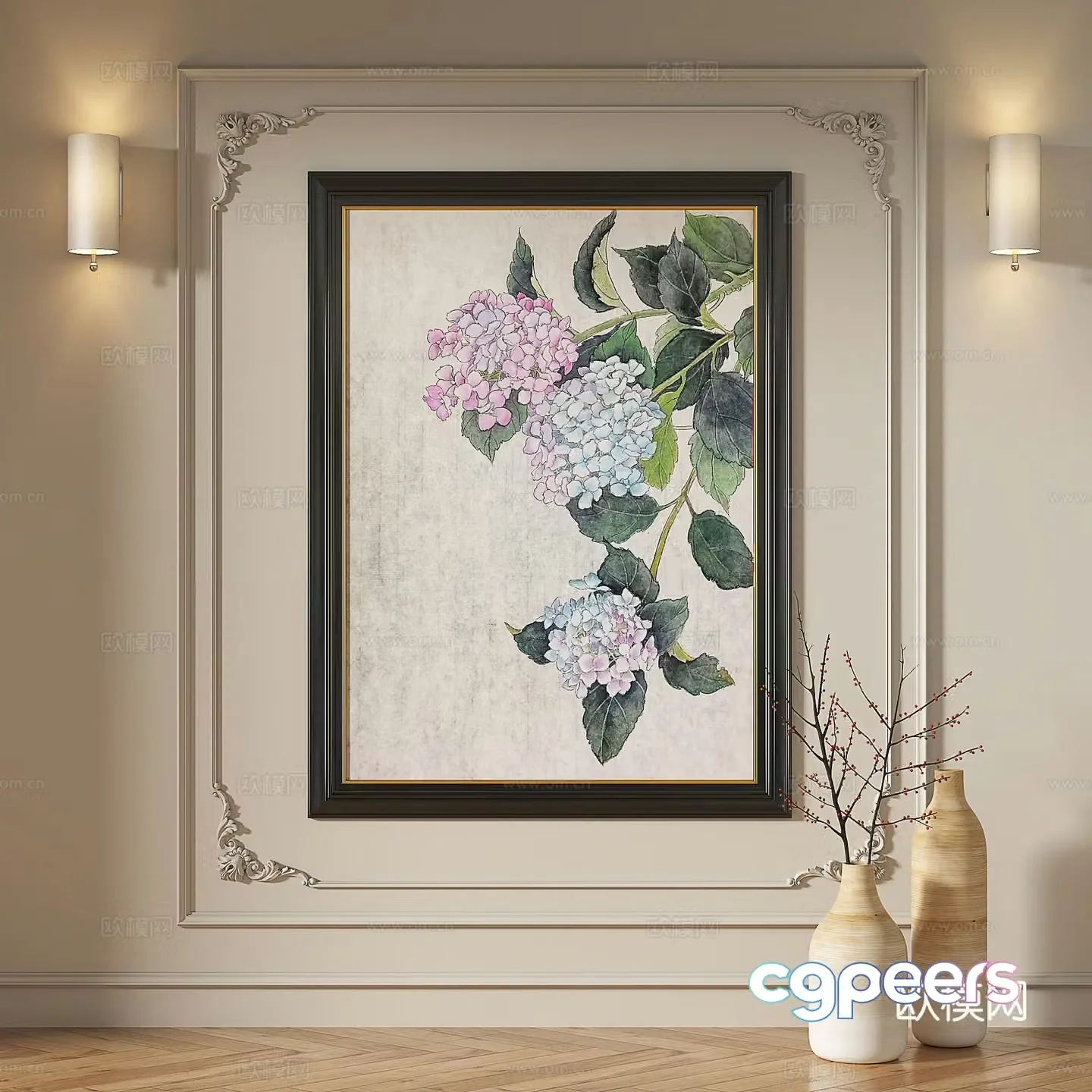 French medieval retro modern oil painting European light luxury decorative painting 3d model