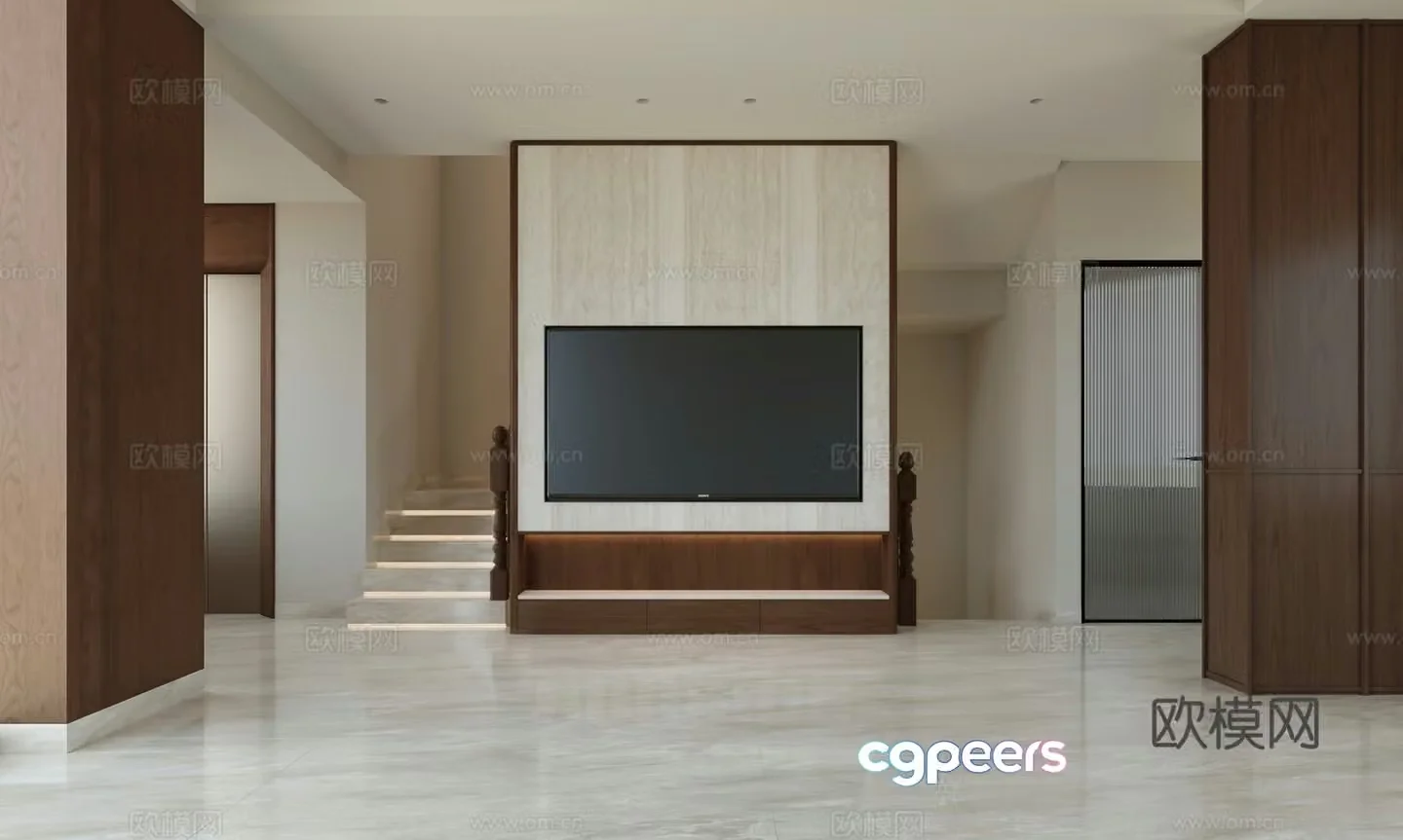 New Chinese TV background wall Living room background wall 3d model