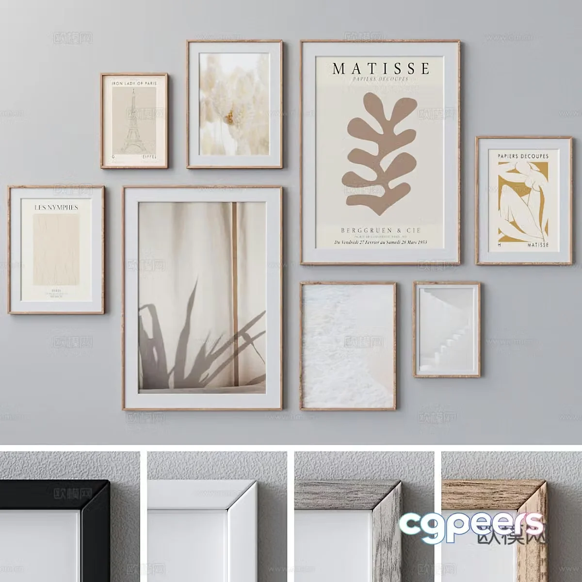 Modern cream style hanging painting photo wall 3d model