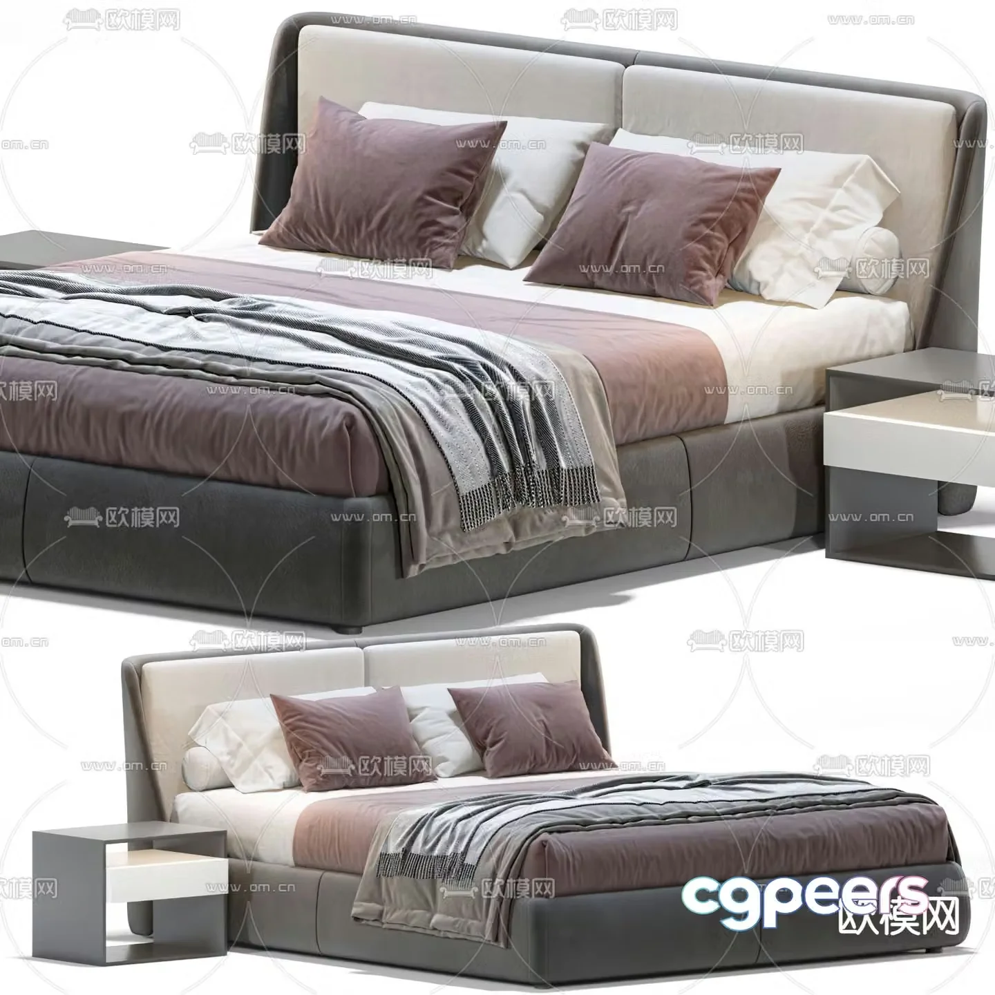 Modern fabric double bed 3d model