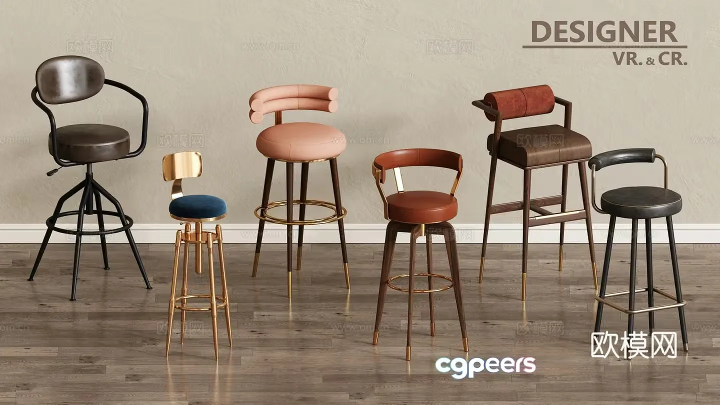 Italian chair bar bar stool high stool 3d model