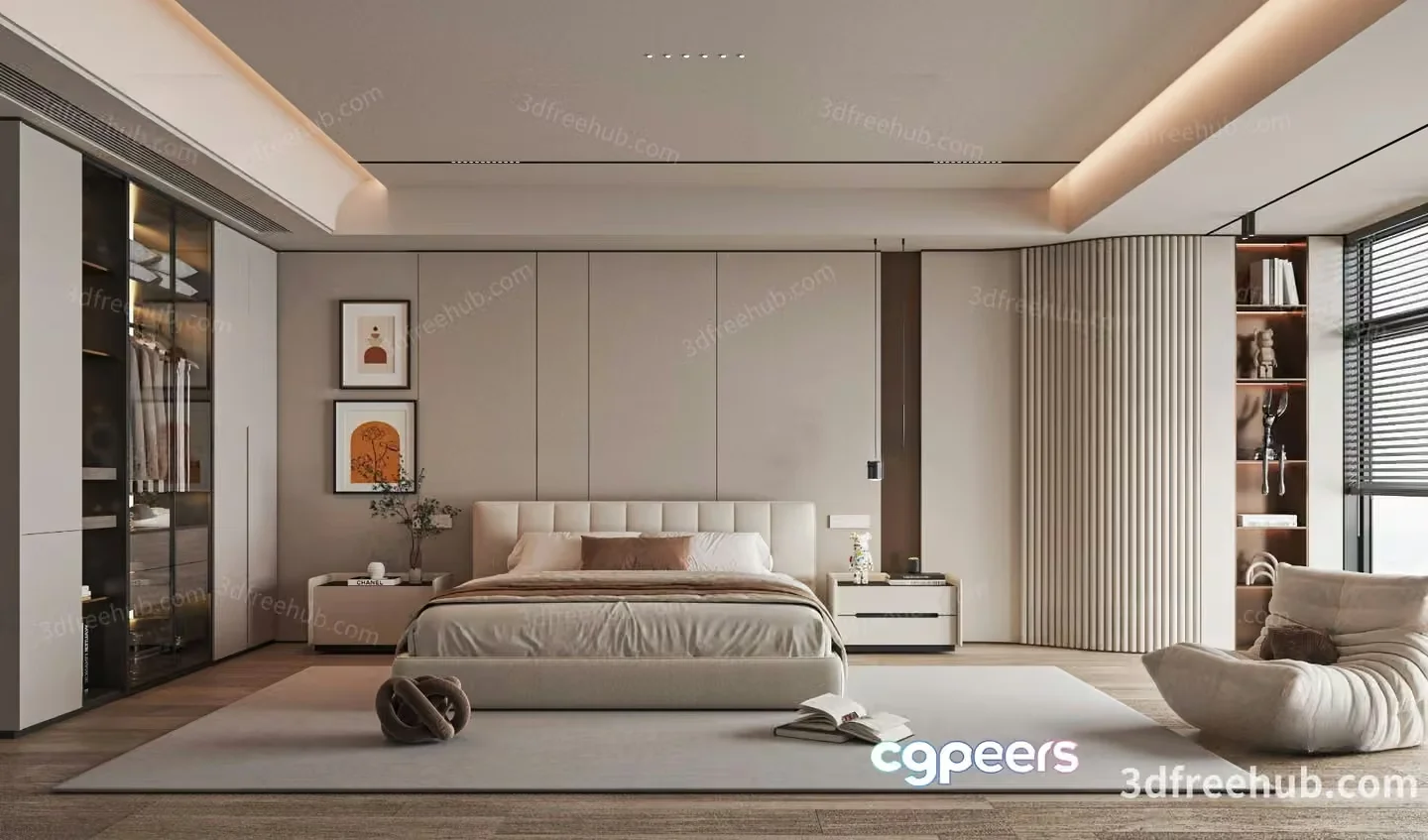 Modern Minimalist Bedroom 3D Model – 23549 – VRAY Render