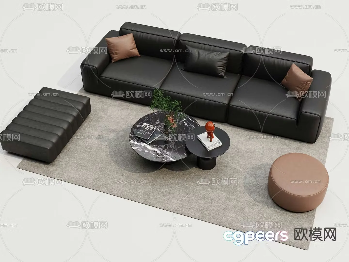 Modern modular sofa leather sofa 3d model