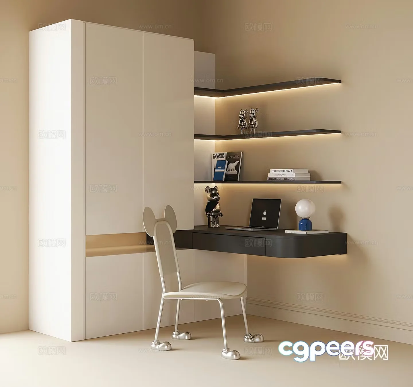 Modern children’s desk wardrobe integrated 3D model