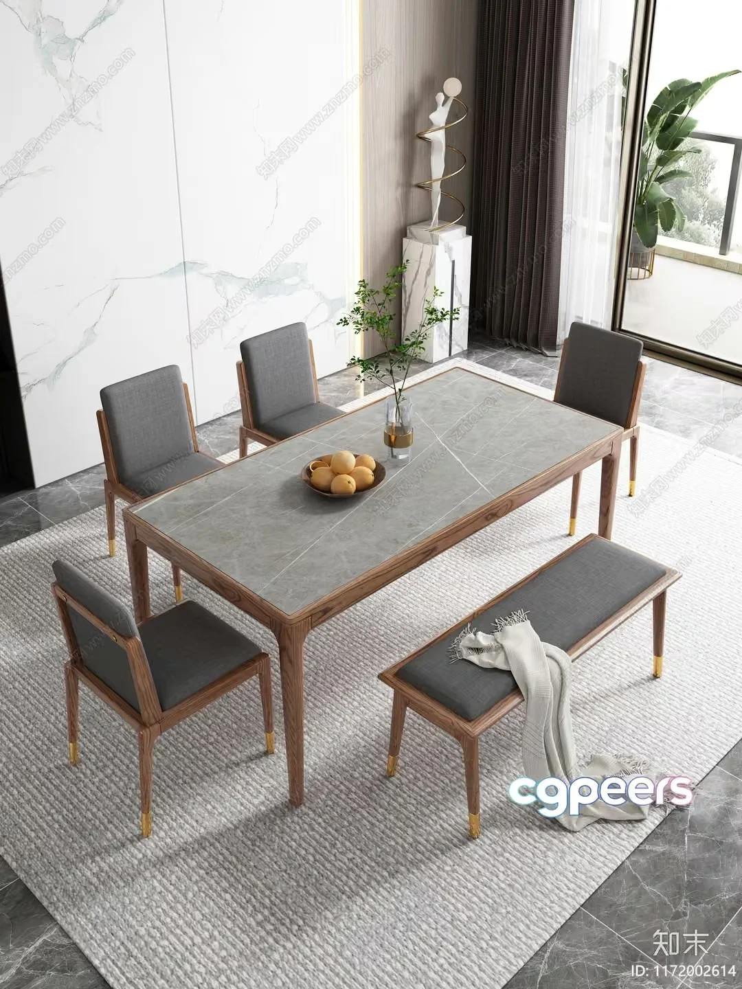 A Dining Room With A Table And Chairs 3D Model – 15681 – VRAY Render