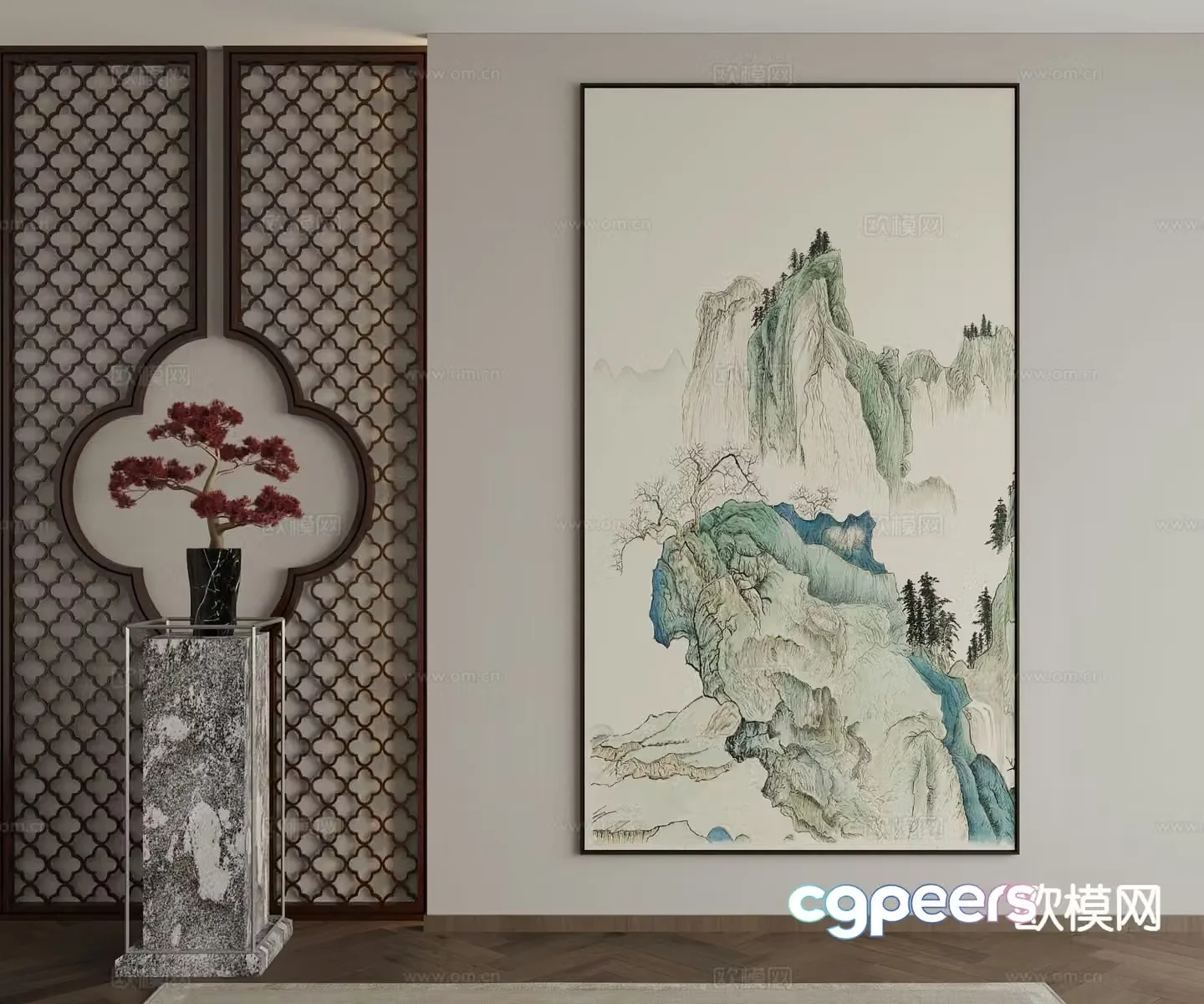 New Chinese style decorative painting landscape painting hanging painting 3D model