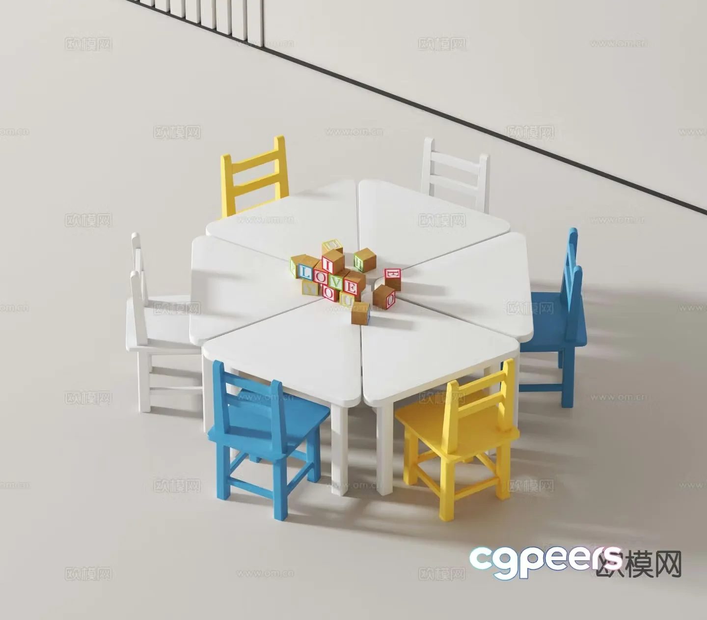 Modern children’s table and chairs toy table 3d model