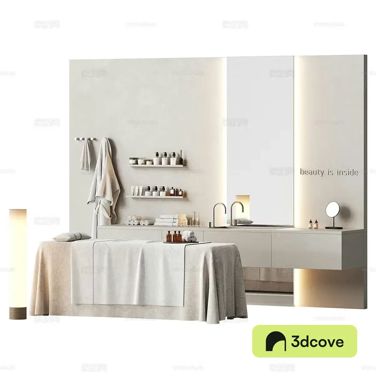 Modern spa 3d model with massage table and accessories