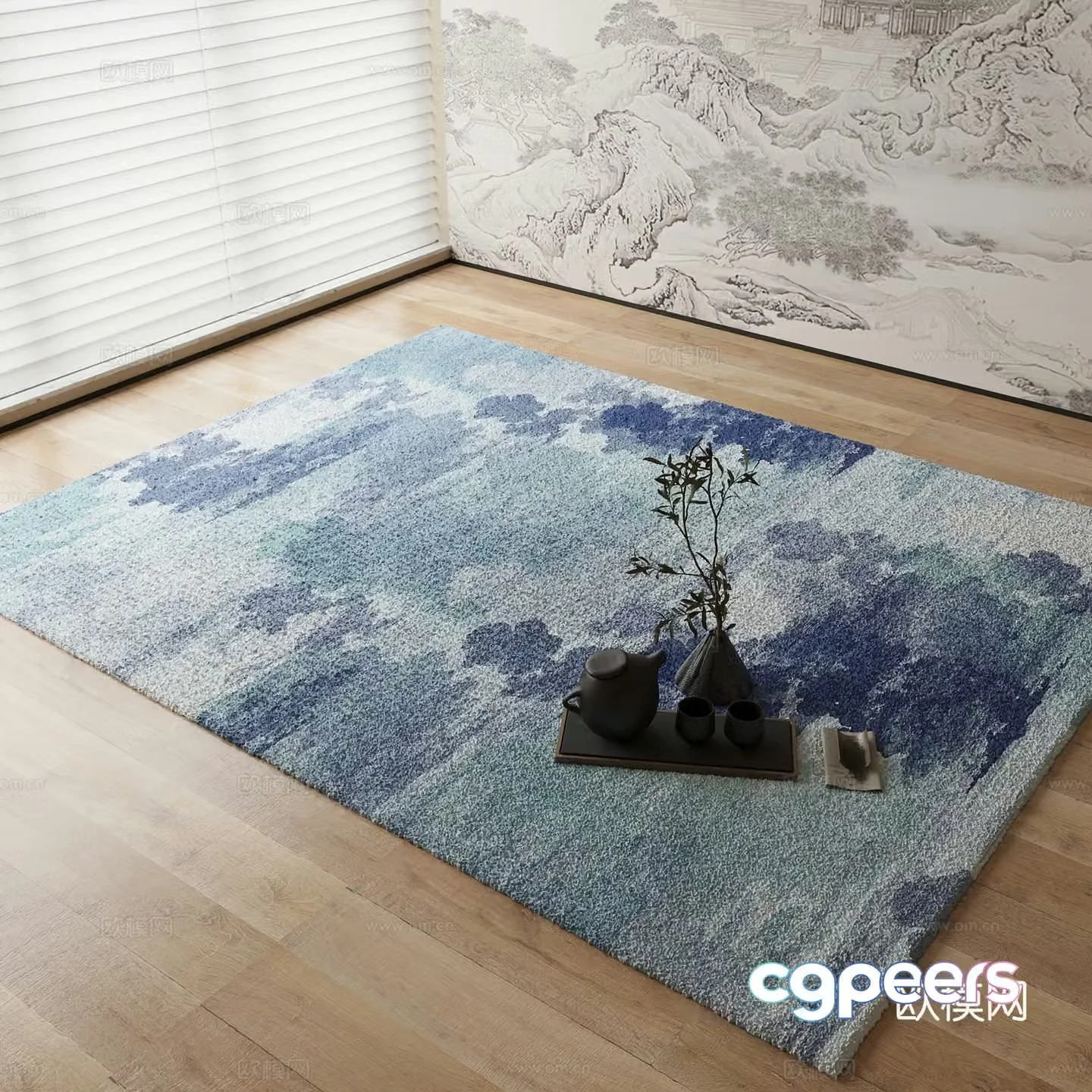 New Chinese carpet Blue carpet 3d model