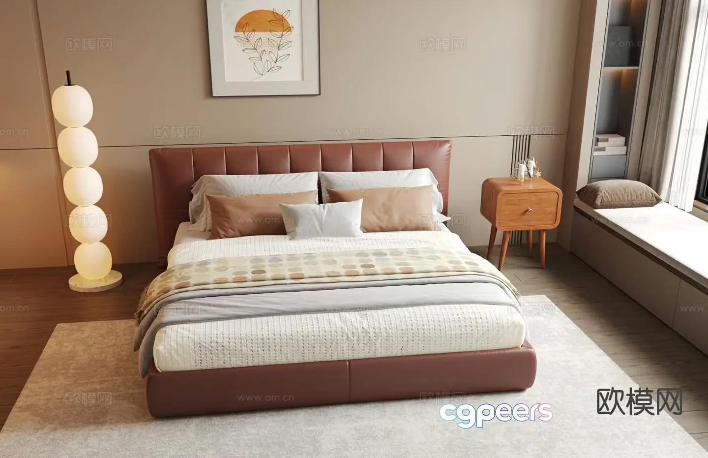 Italian double bed leather bed 3d model