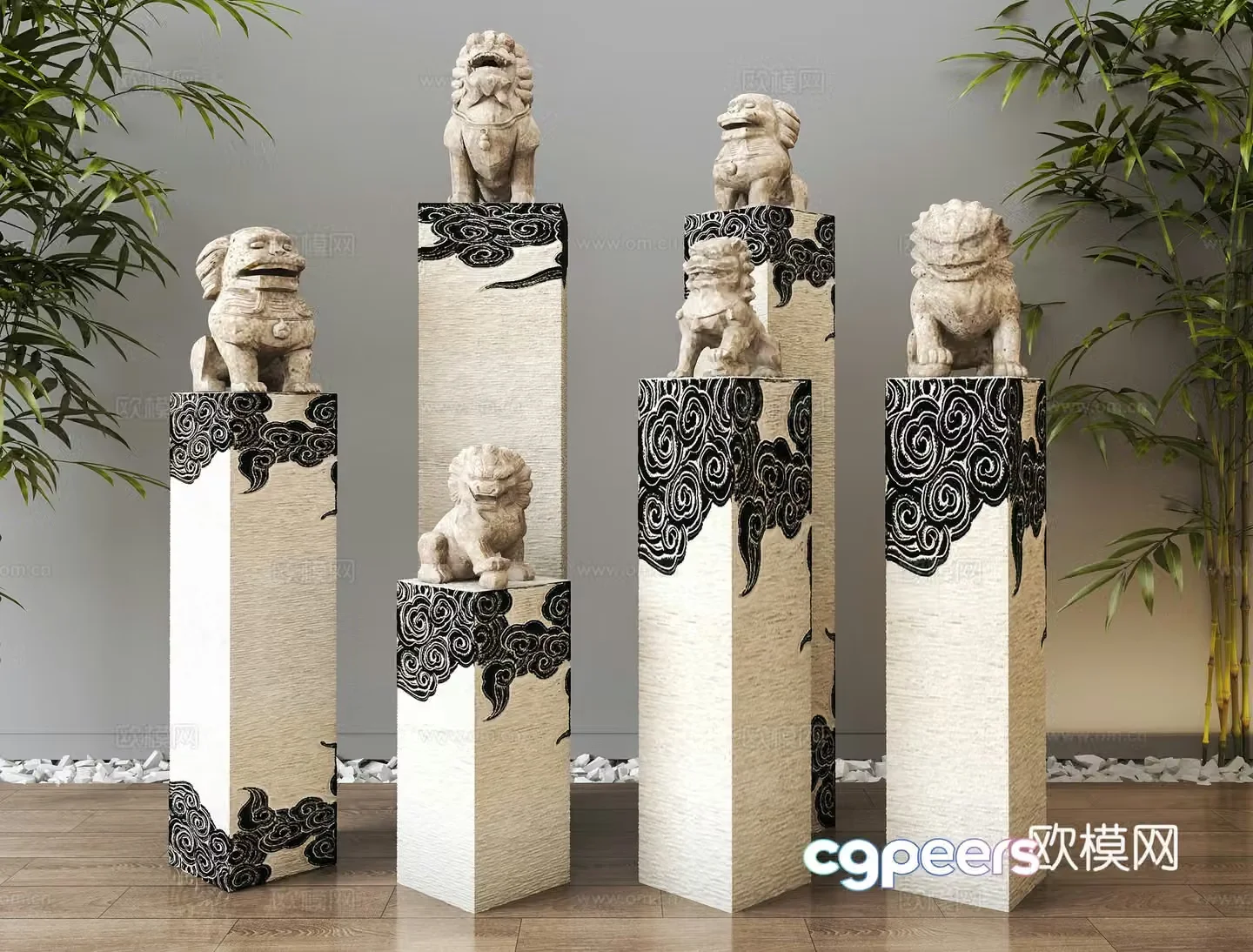 New Chinese style horse-tying post horse-tying stone pillar 3D model