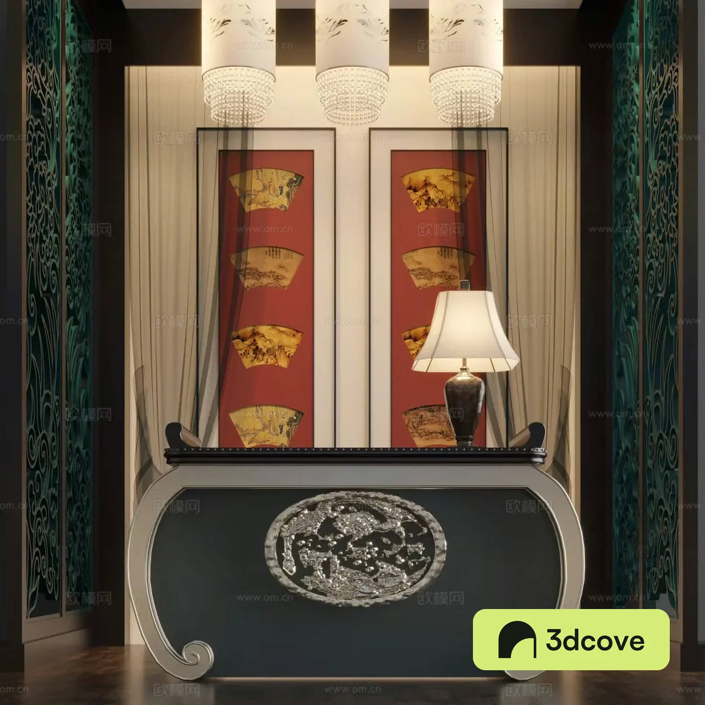 New Chinese style porch background wall