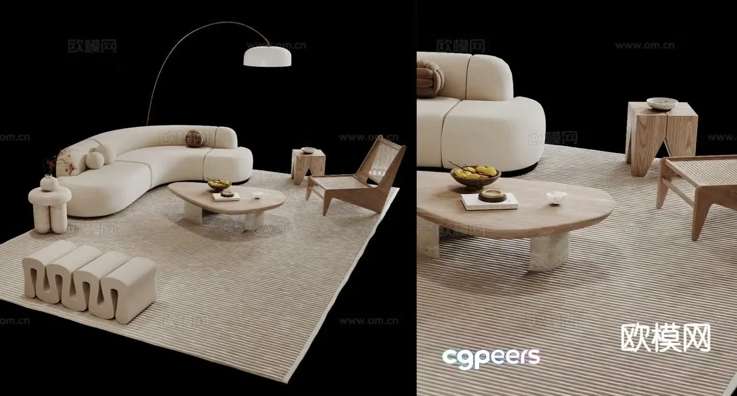 Cream style modular sofa 3d model