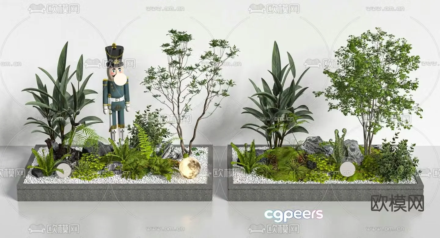 Modern flower box rockery green plant landscaping 3D model
