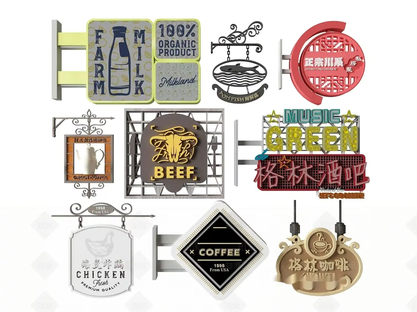 A Collection Of Various Signs 3D Model – 6128 – VRAY Render