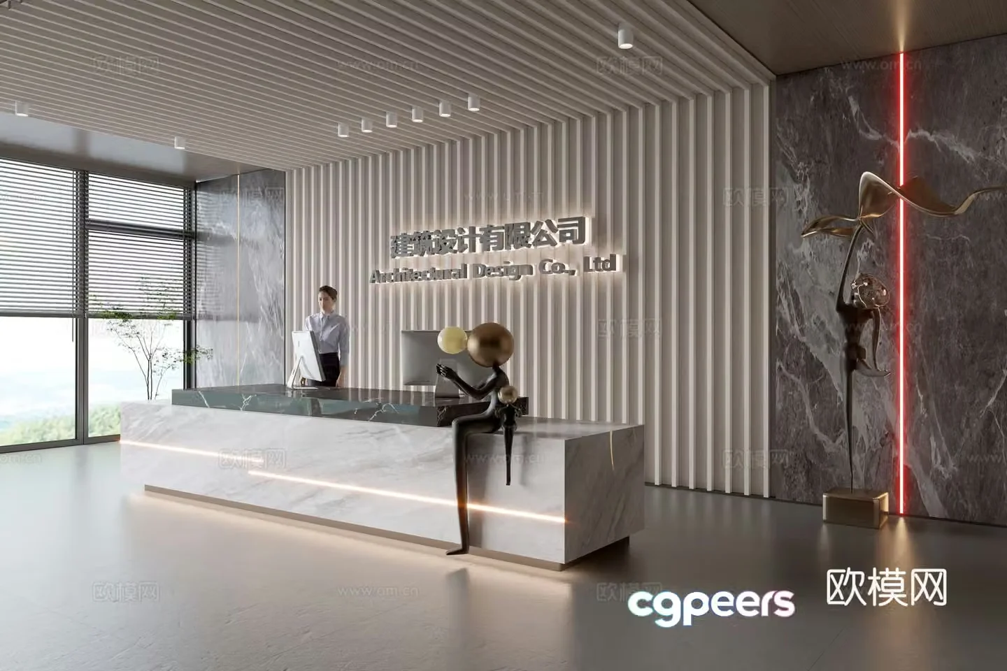 Modern company front desk reception area bar reception desk service desk company front desk background 3D model