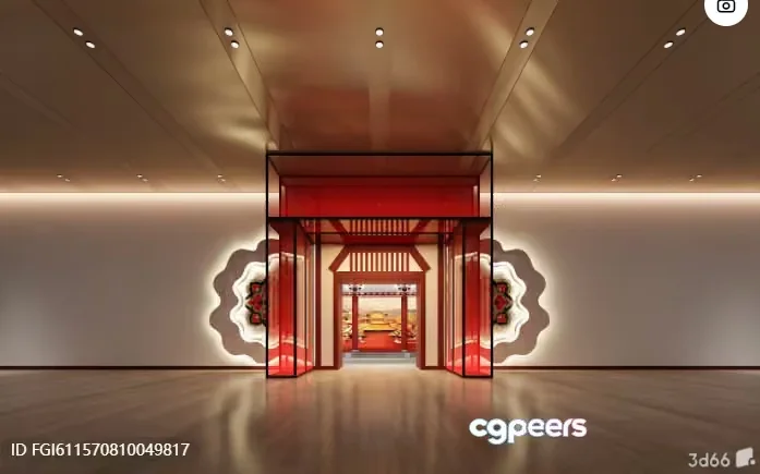 A Modern Hallway With Red Accents 3D Model – 13250 – VRAY Render