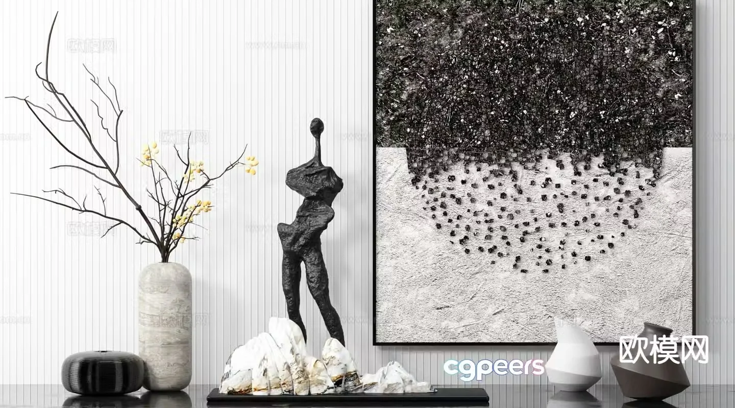 Modern jewelry ornaments decorative paintings stem and branch vases sculpture 3D models