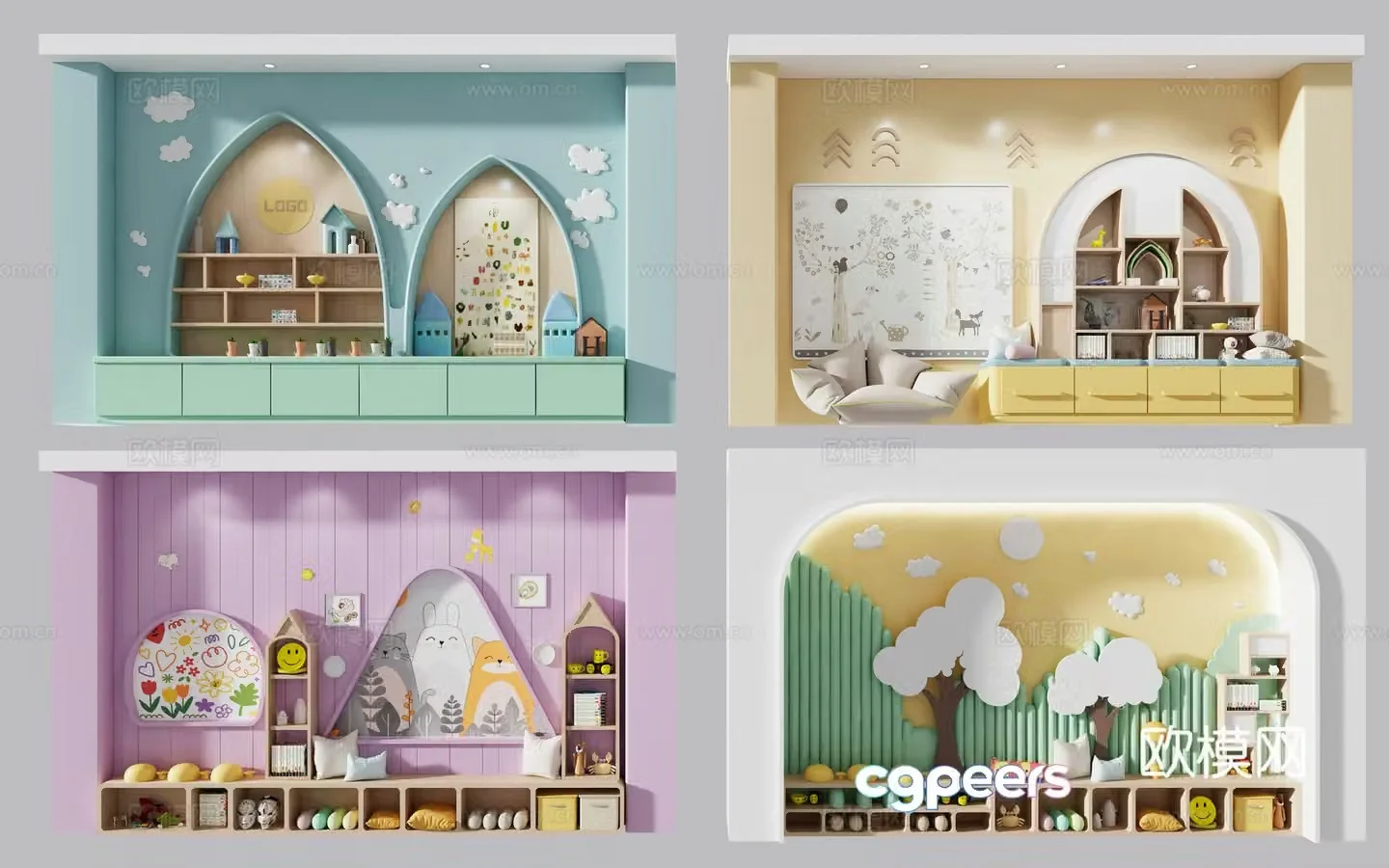 Kindergarten front desk background wall children’s theme promotional wall 3D model