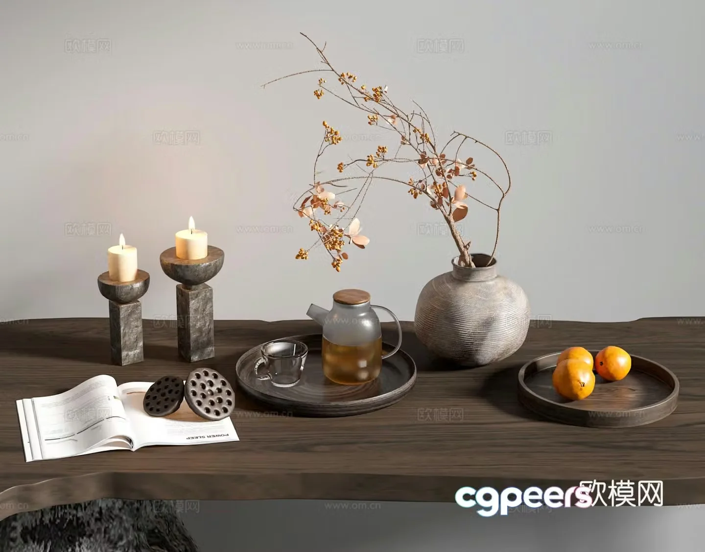 Medieval style decorations table decorations candles vases 3D model