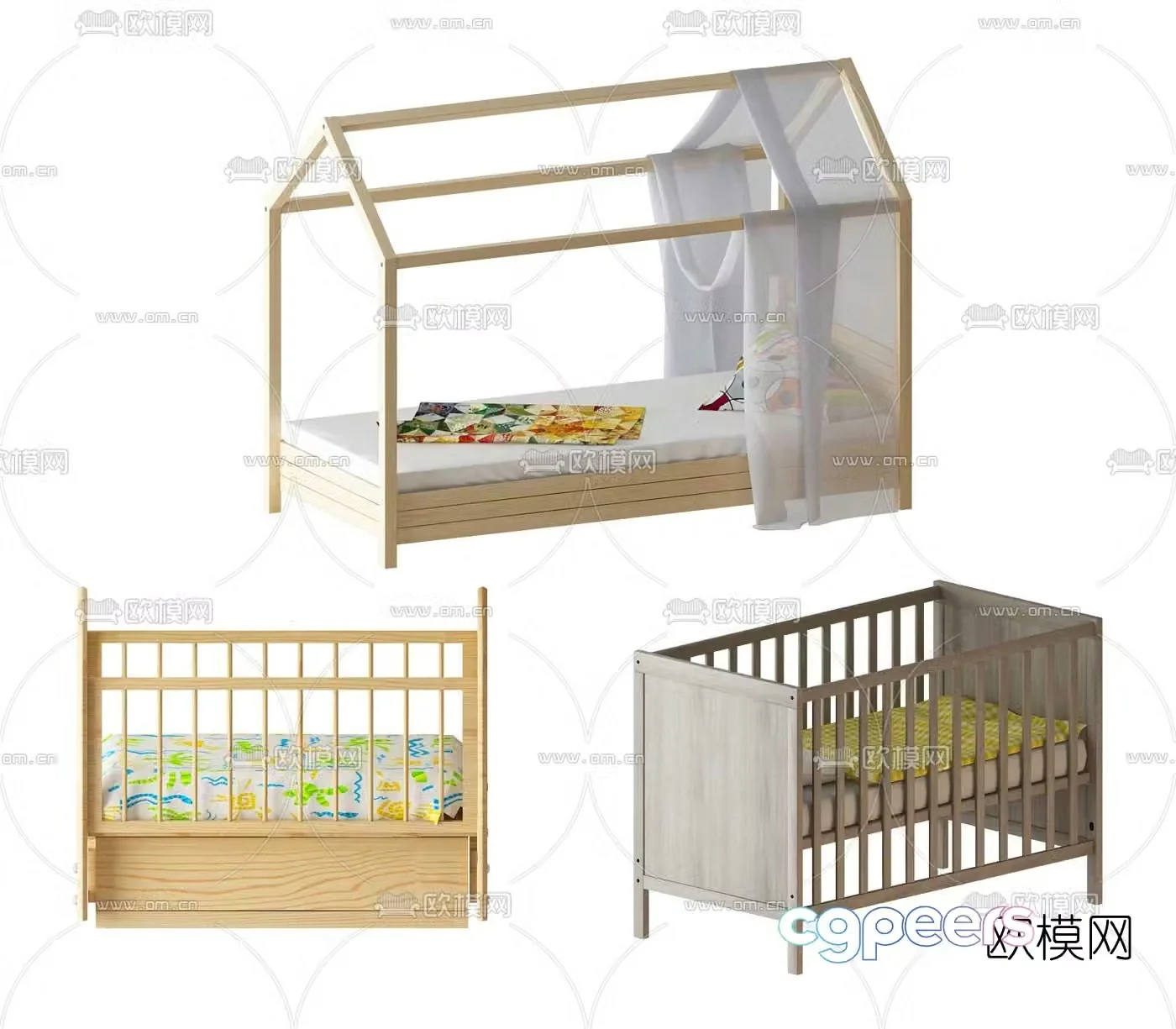 Modern wooden children’s bed crib 3d model