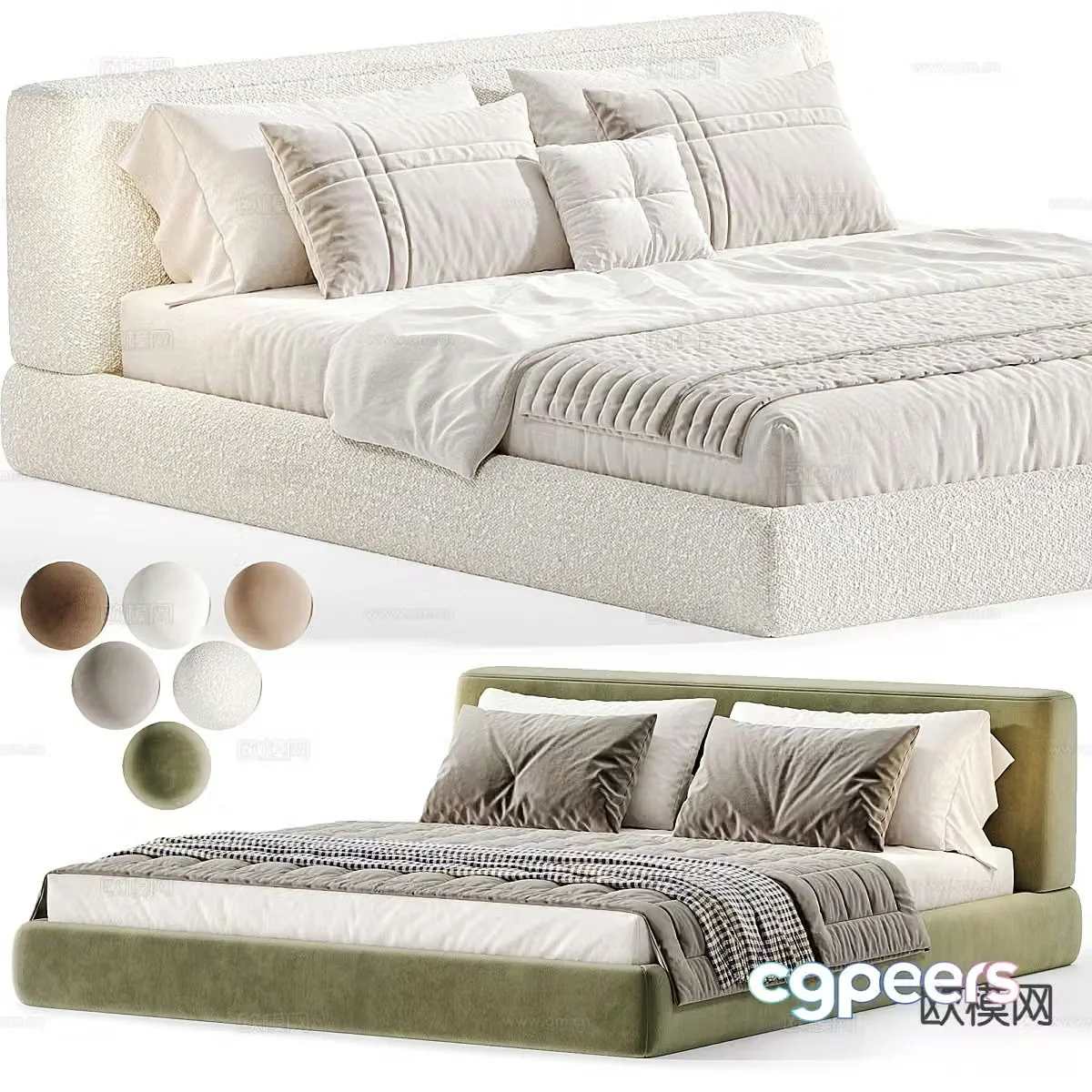 Fabric double bed 3d model