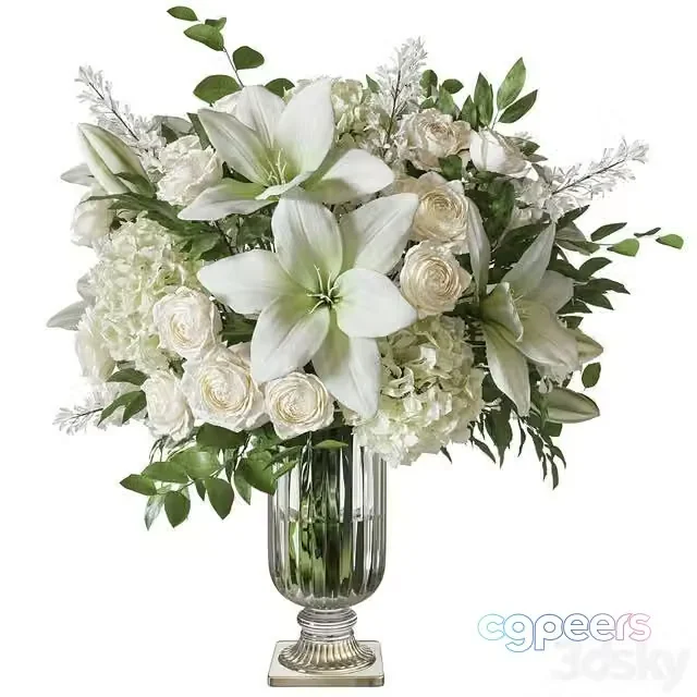 3ds Max Free – Flower Set 070 Lily rose crystal vase