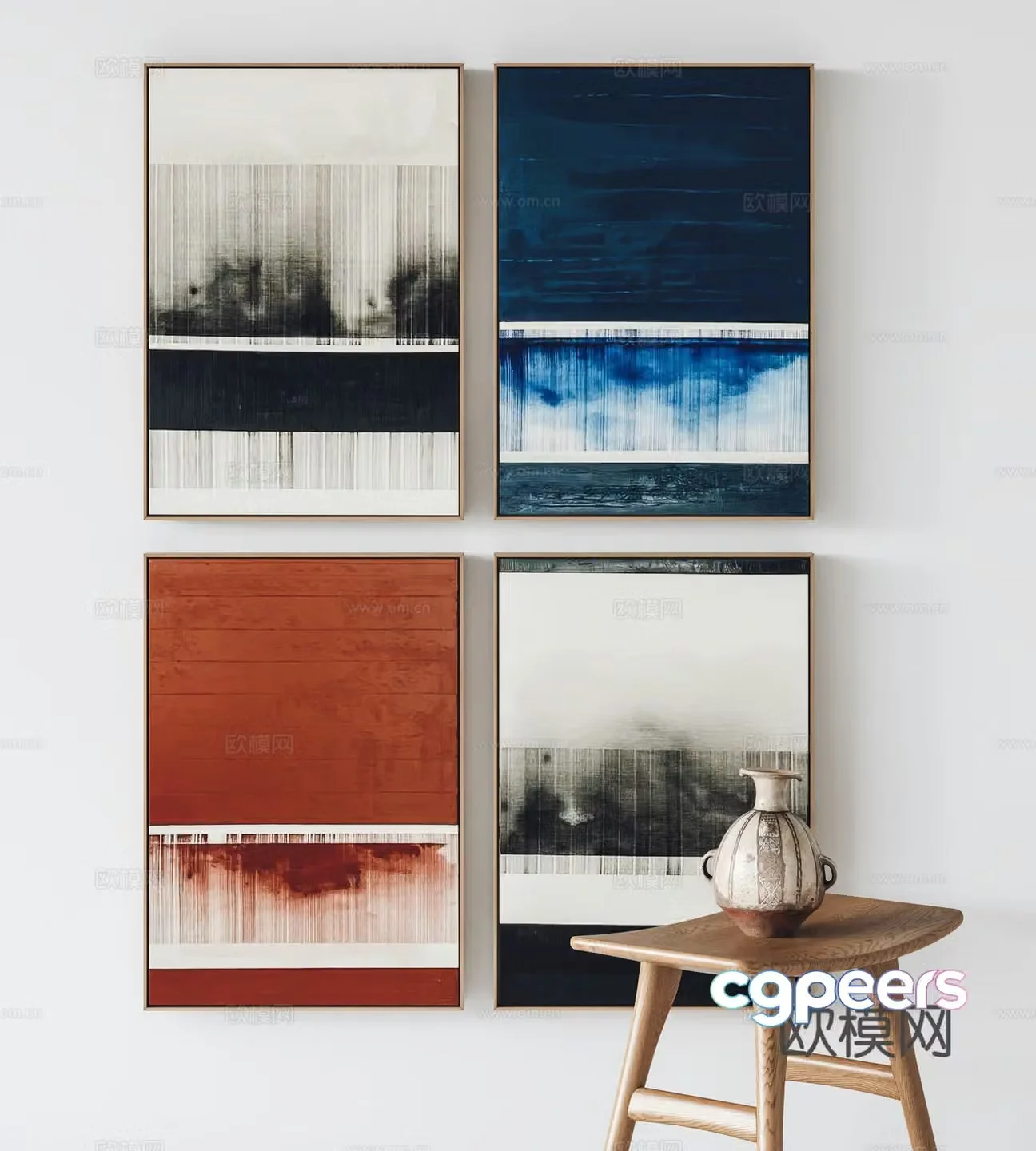 Modern hanging paintings decorative paintings stools 3D model