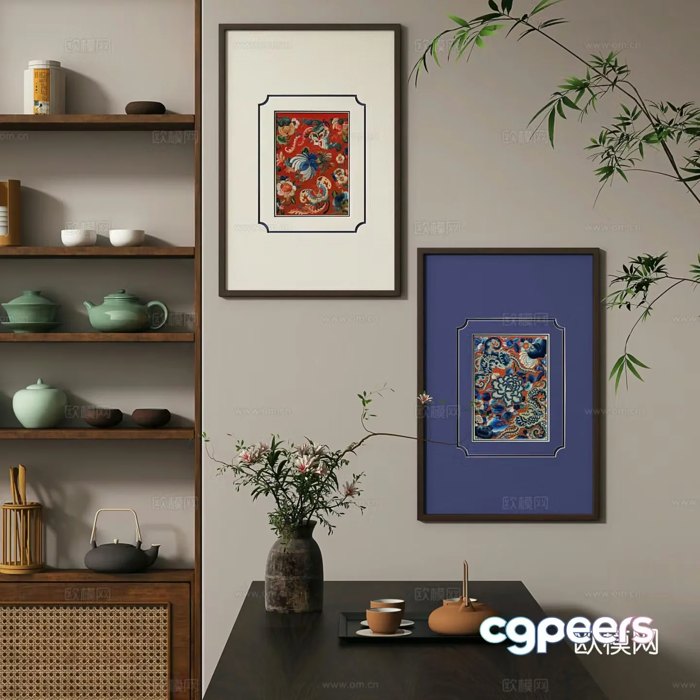 New Chinese style Zen entrance living room tea room study room decoration painting 3D model