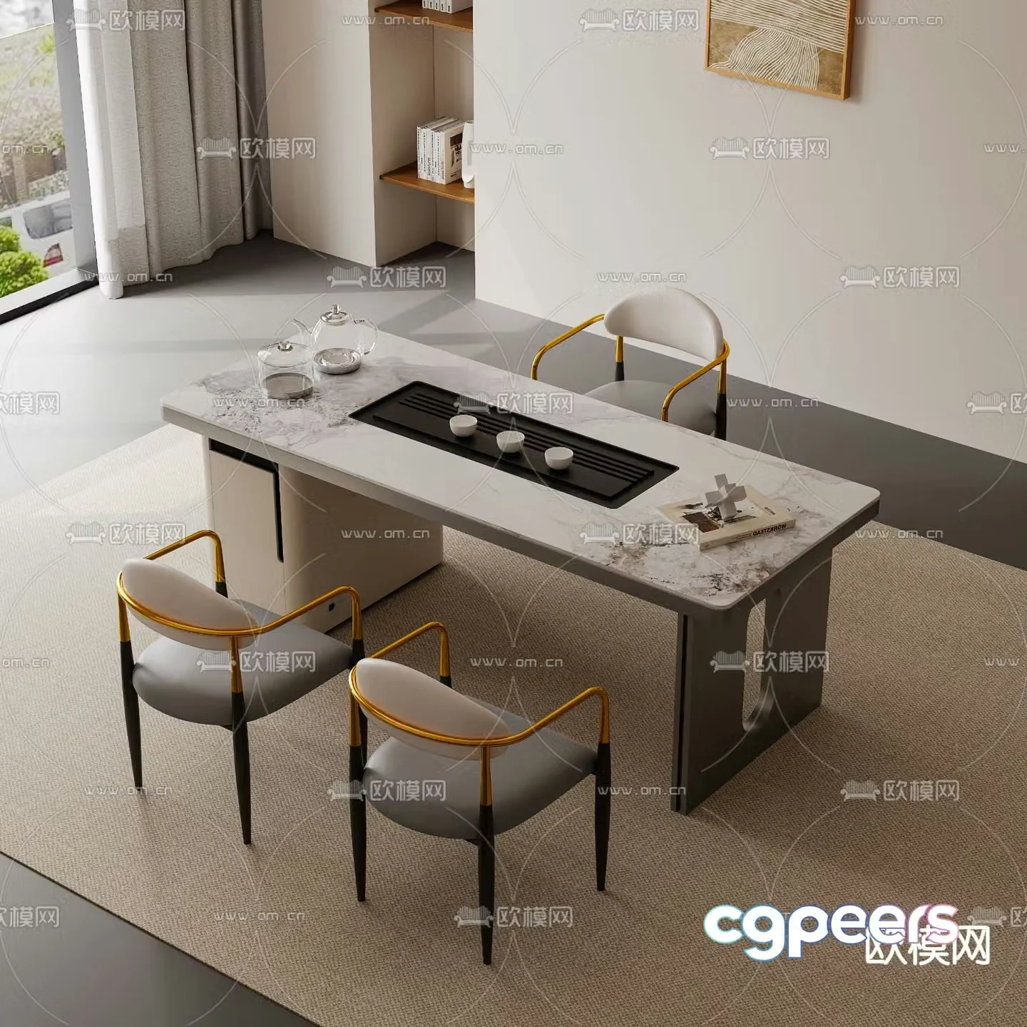 New Chinese style slate tea table tea table 3d model