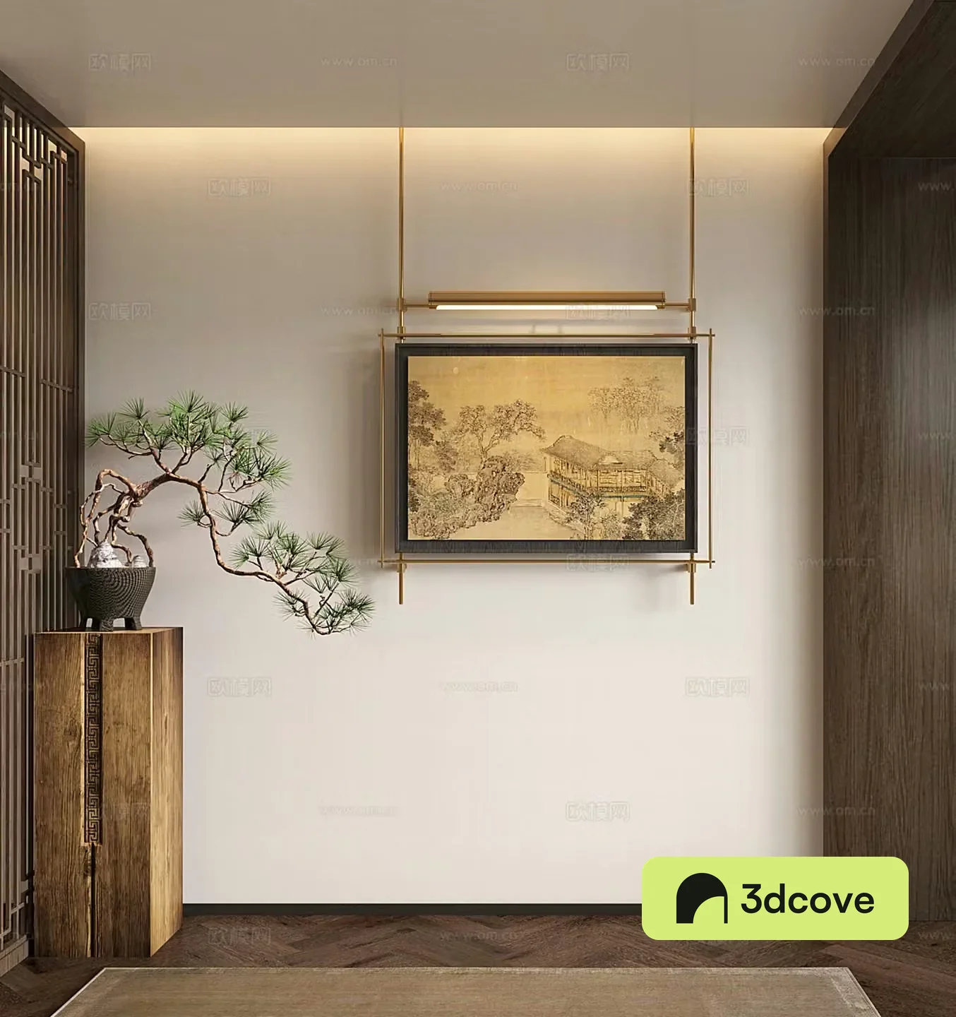 New Chinese style decorative paintings metal frames wall paintings vases hollow lattice