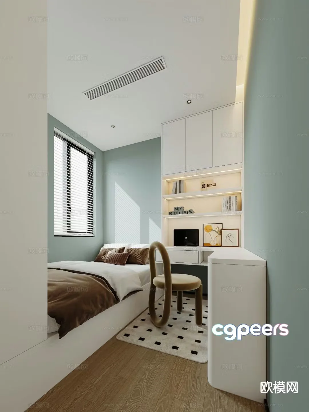 Modern minimalist second bedroom tatami bedroom 3d model