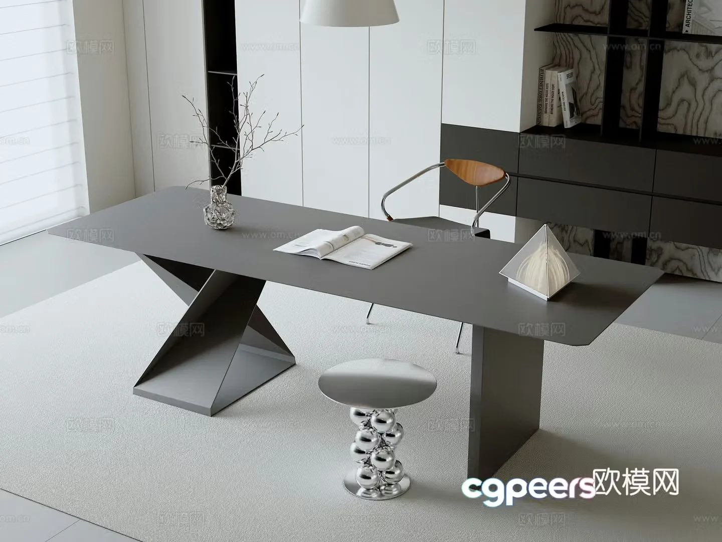 Modern minimalist desk and chair combination 3D model