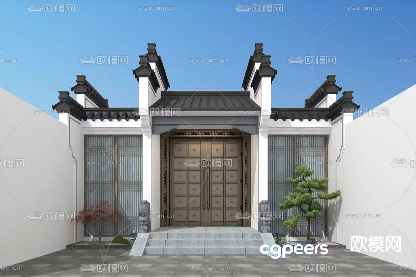 New Chinese style courtyard door entrance door 3D model