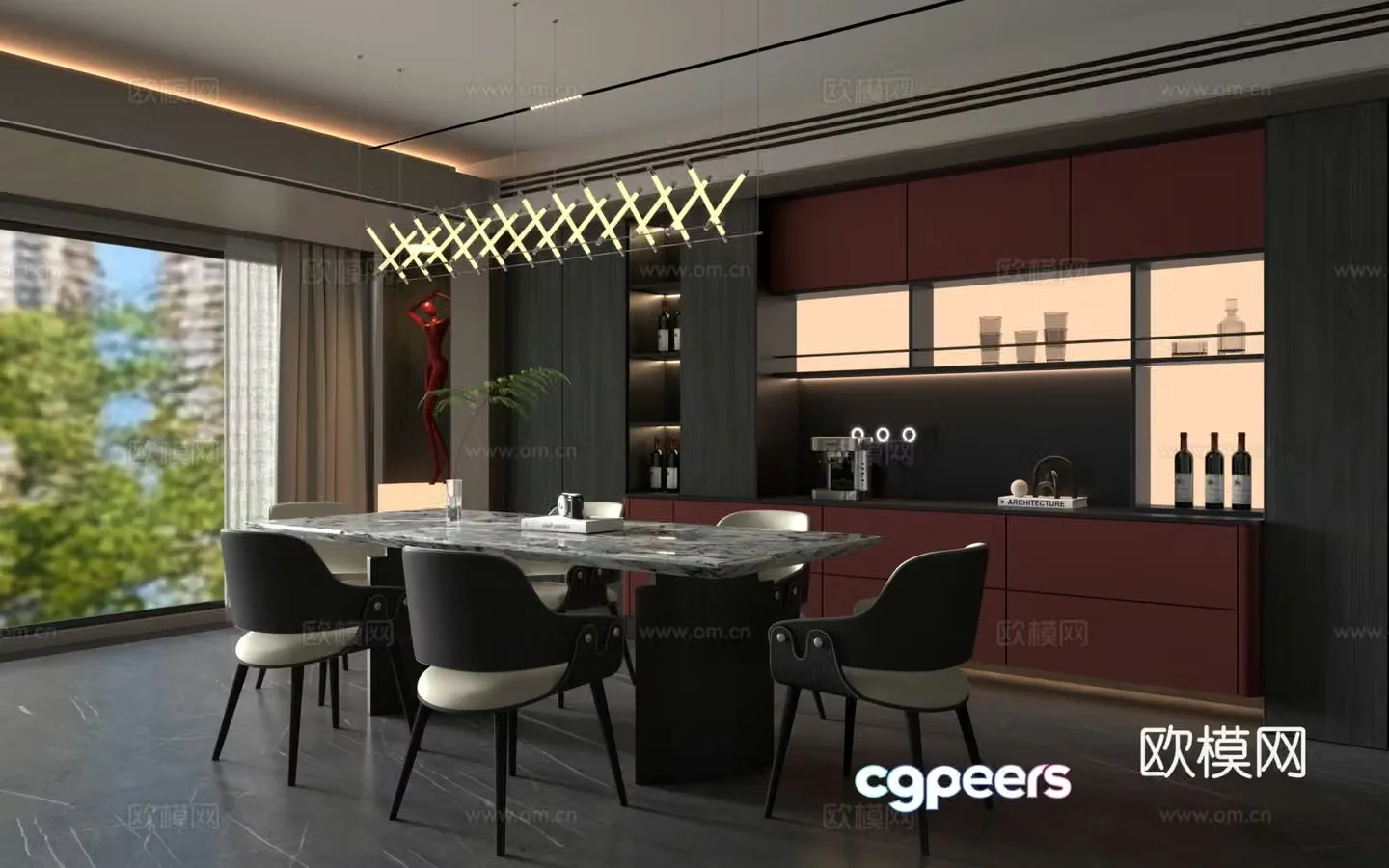 Modern Italian restaurant Italian sideboard Italian dining table and chair 3D model