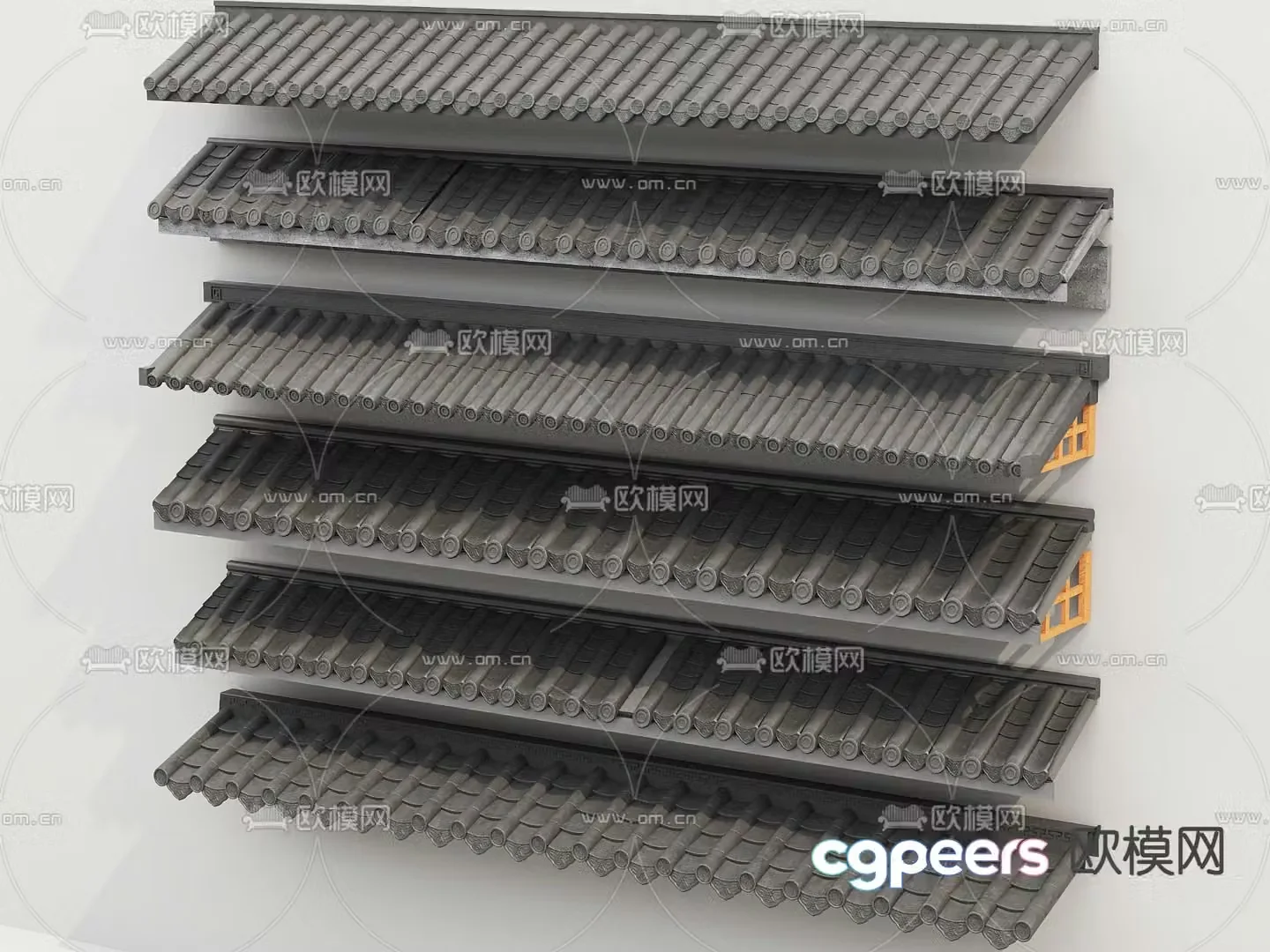 New Chinese style eaves ridges roofs tile 3d model