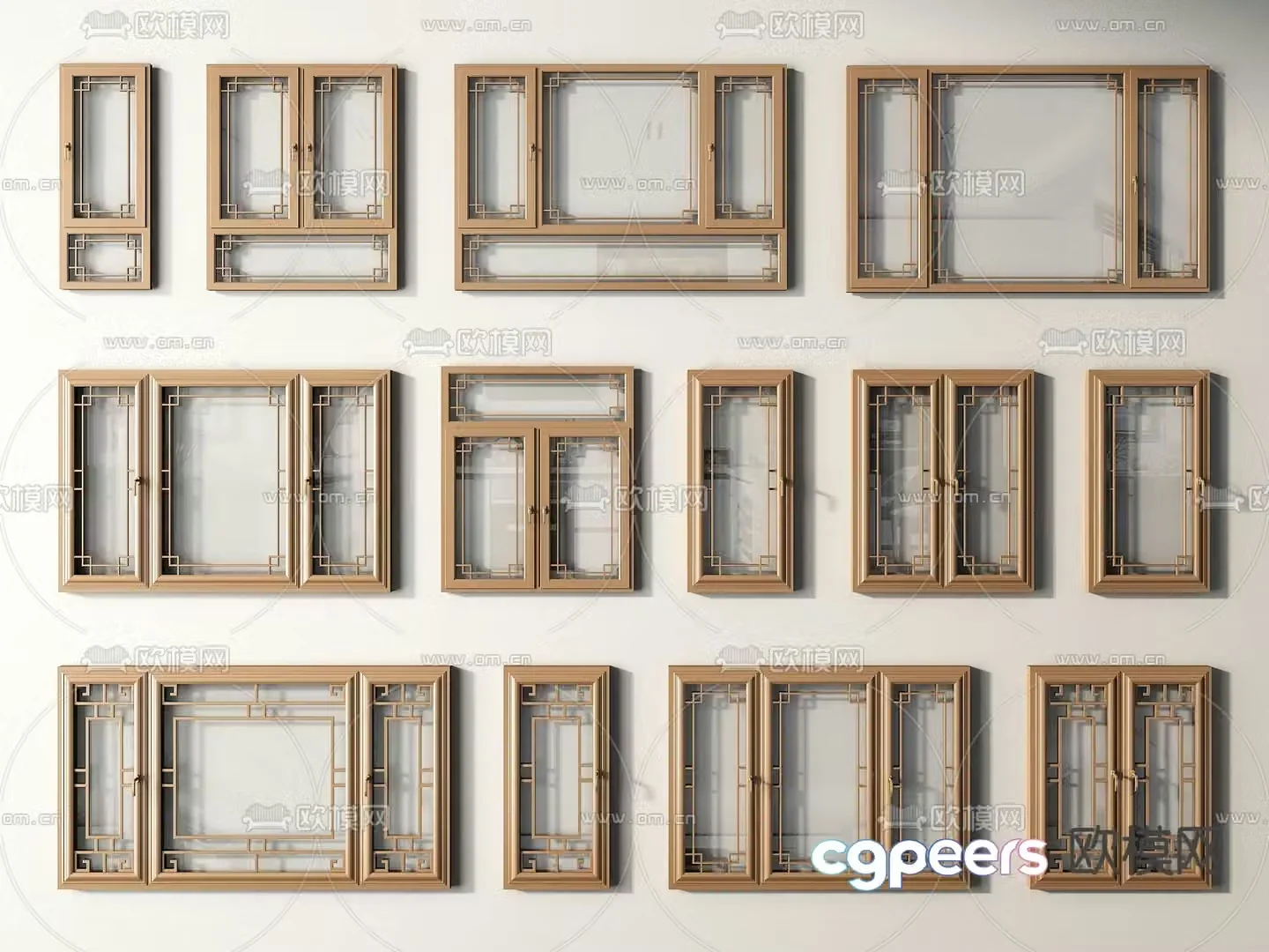 Chinese style windows windows casement windows broken bridge aluminum windows 3d model