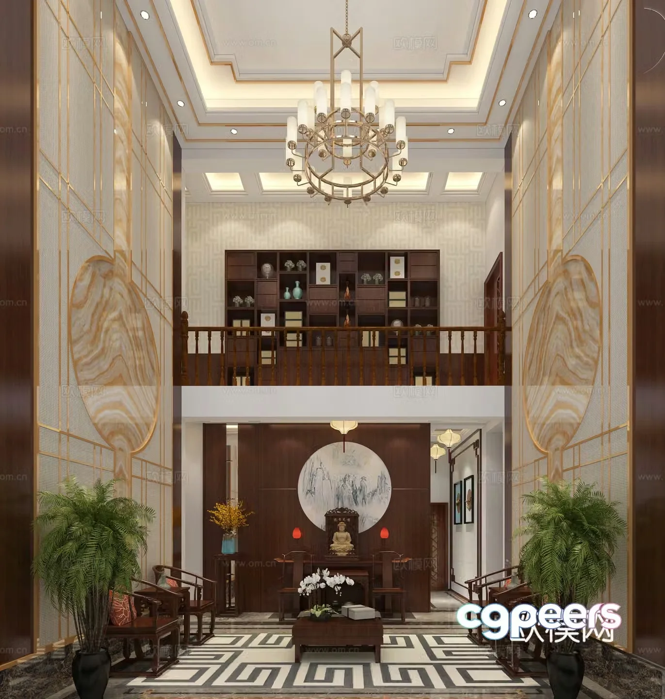 New Chinese style loft living room Buddhist hall 3d model