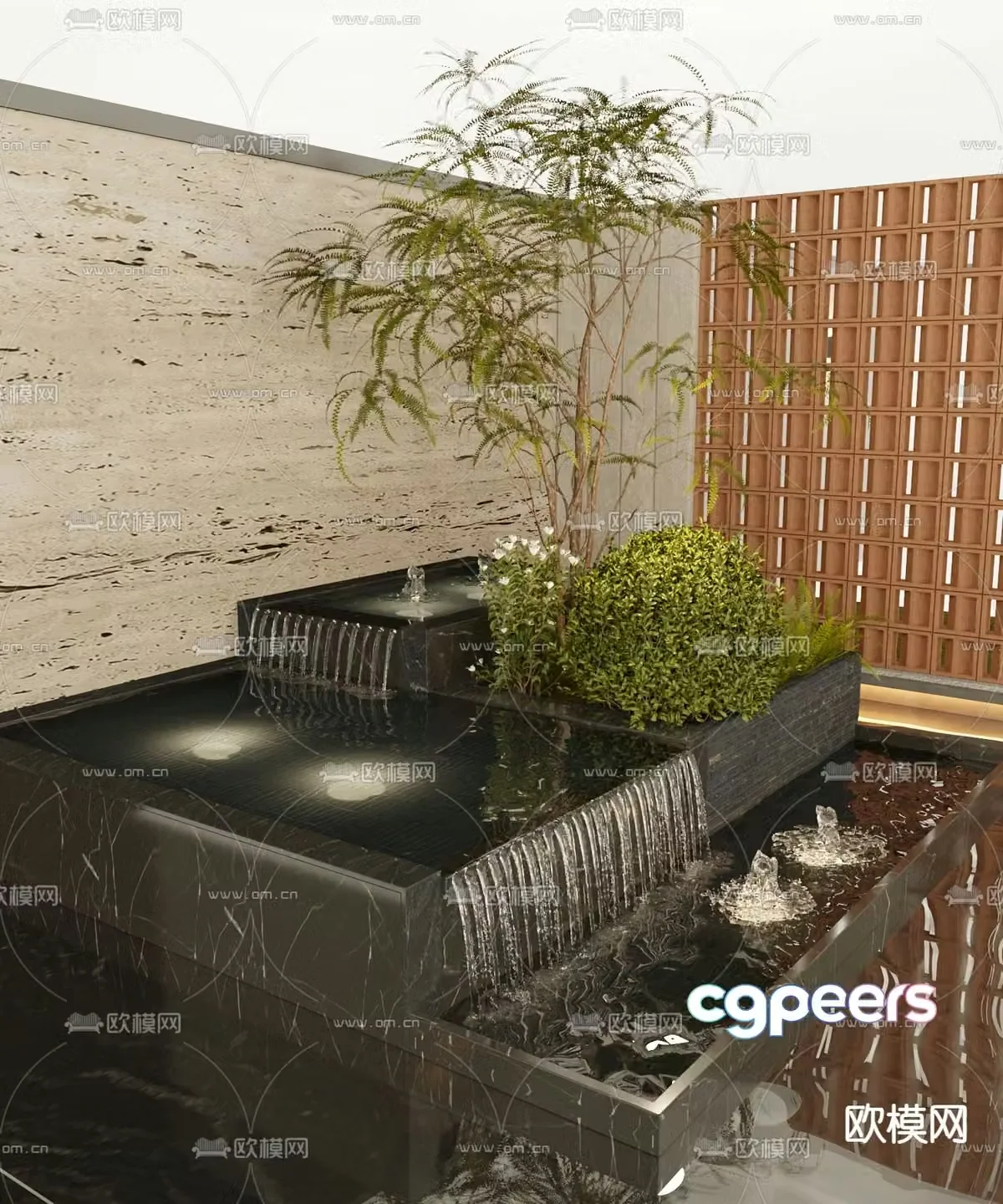 New Chinese style outdoor pool landscape sketch 3D model