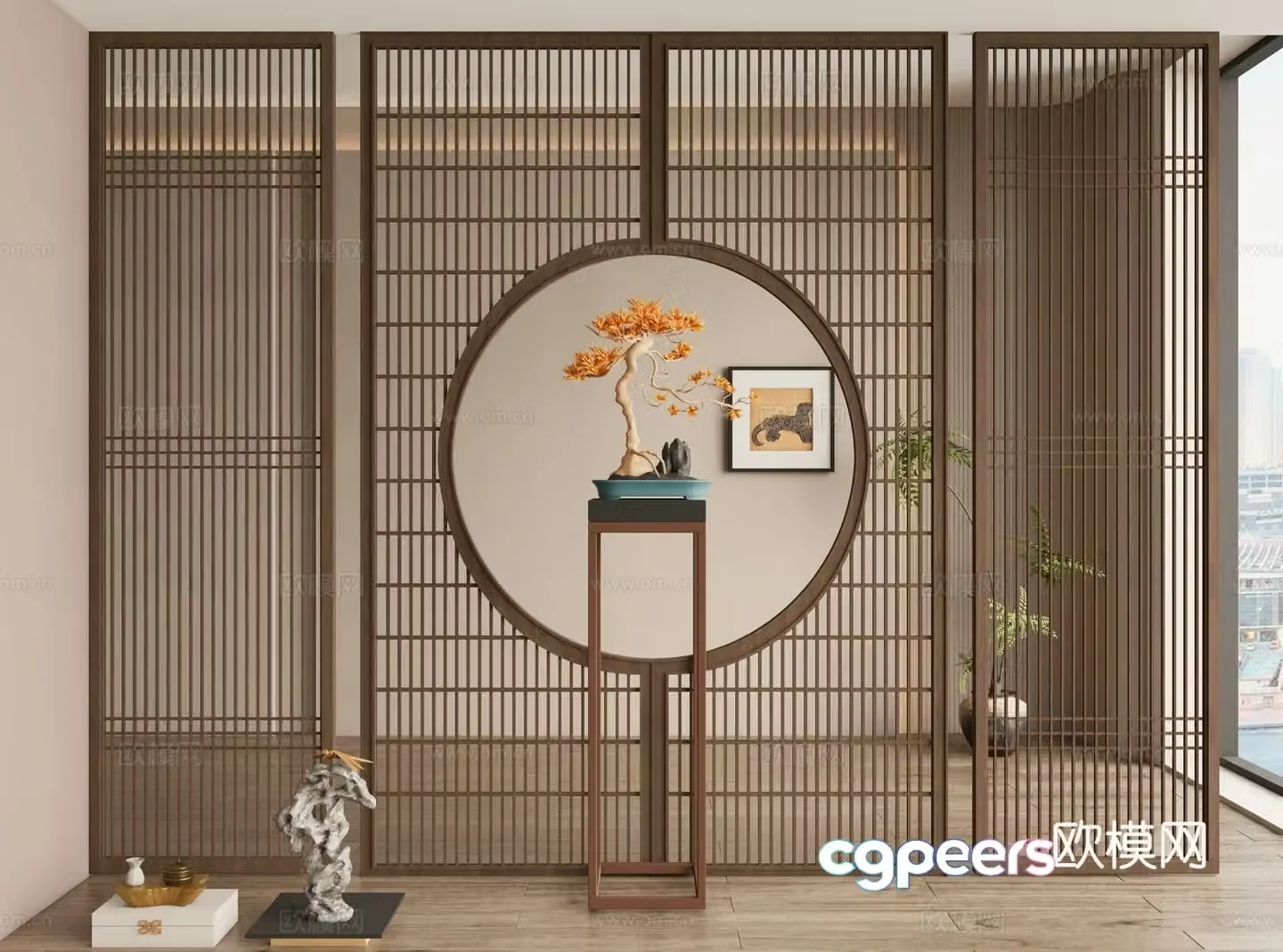 New Chinese style screen decorative screen entrance screen 3D model