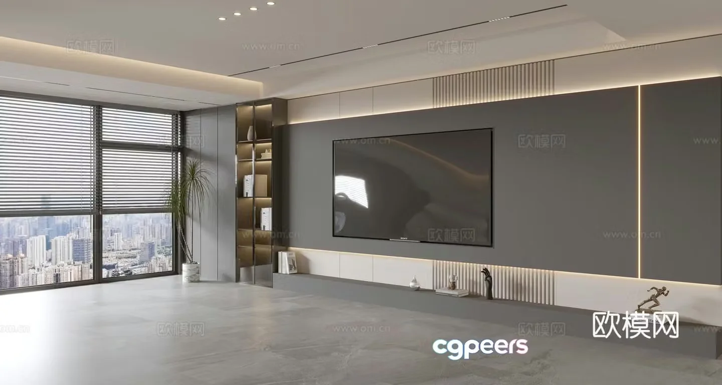Modern simple living room light luxury TV background wall full wall TV cabinet 3D model