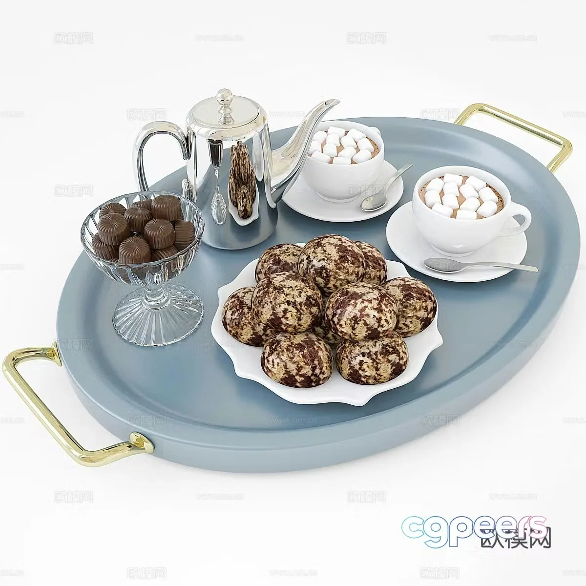 tray gourmet pastries coffee afternoon tea 3d model