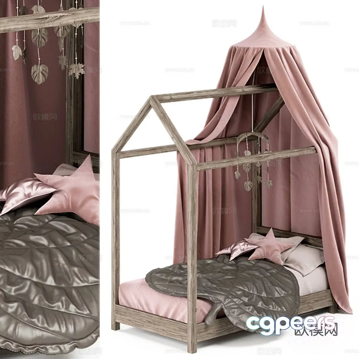 Modern children’s bed princess bed bed curtain 3d model