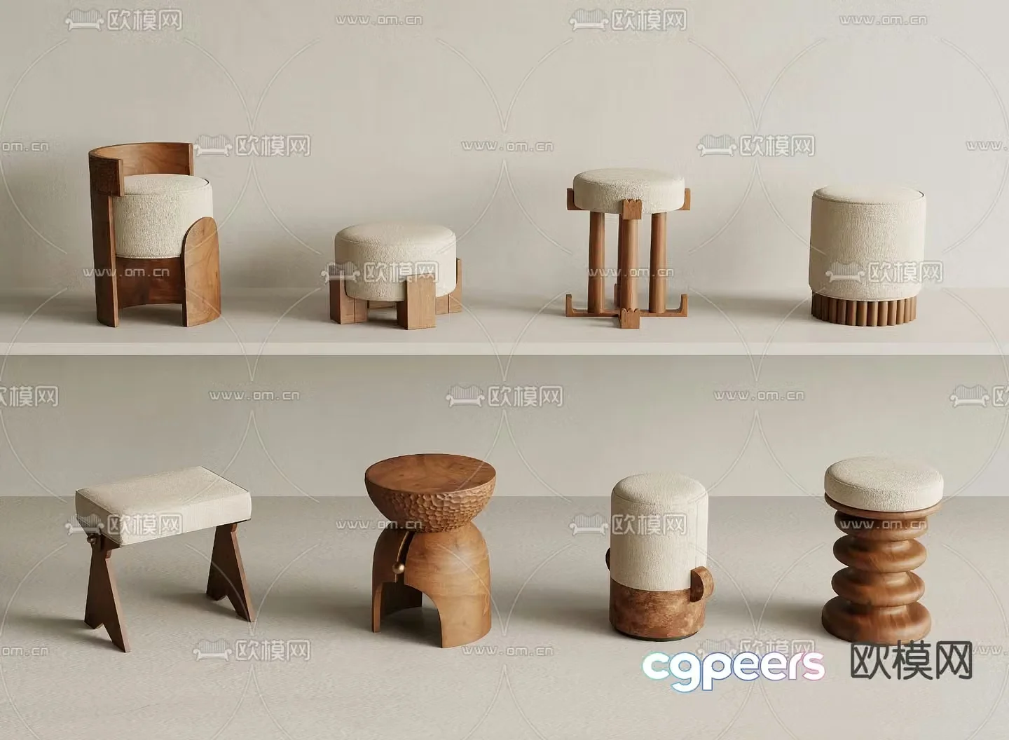 Medieval style round stool low stool 3d model