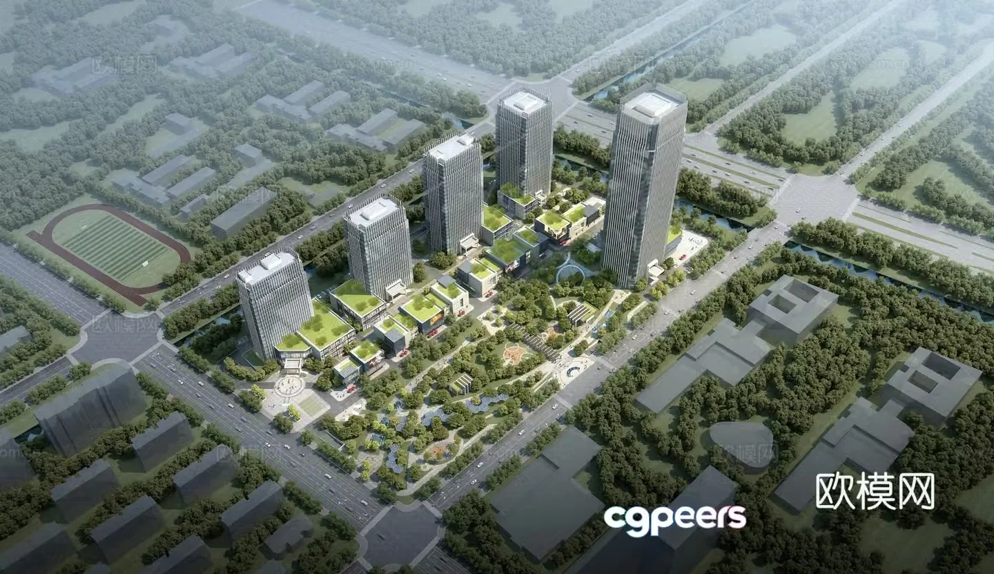 Aerial view of business district CBD aerial view 3d model