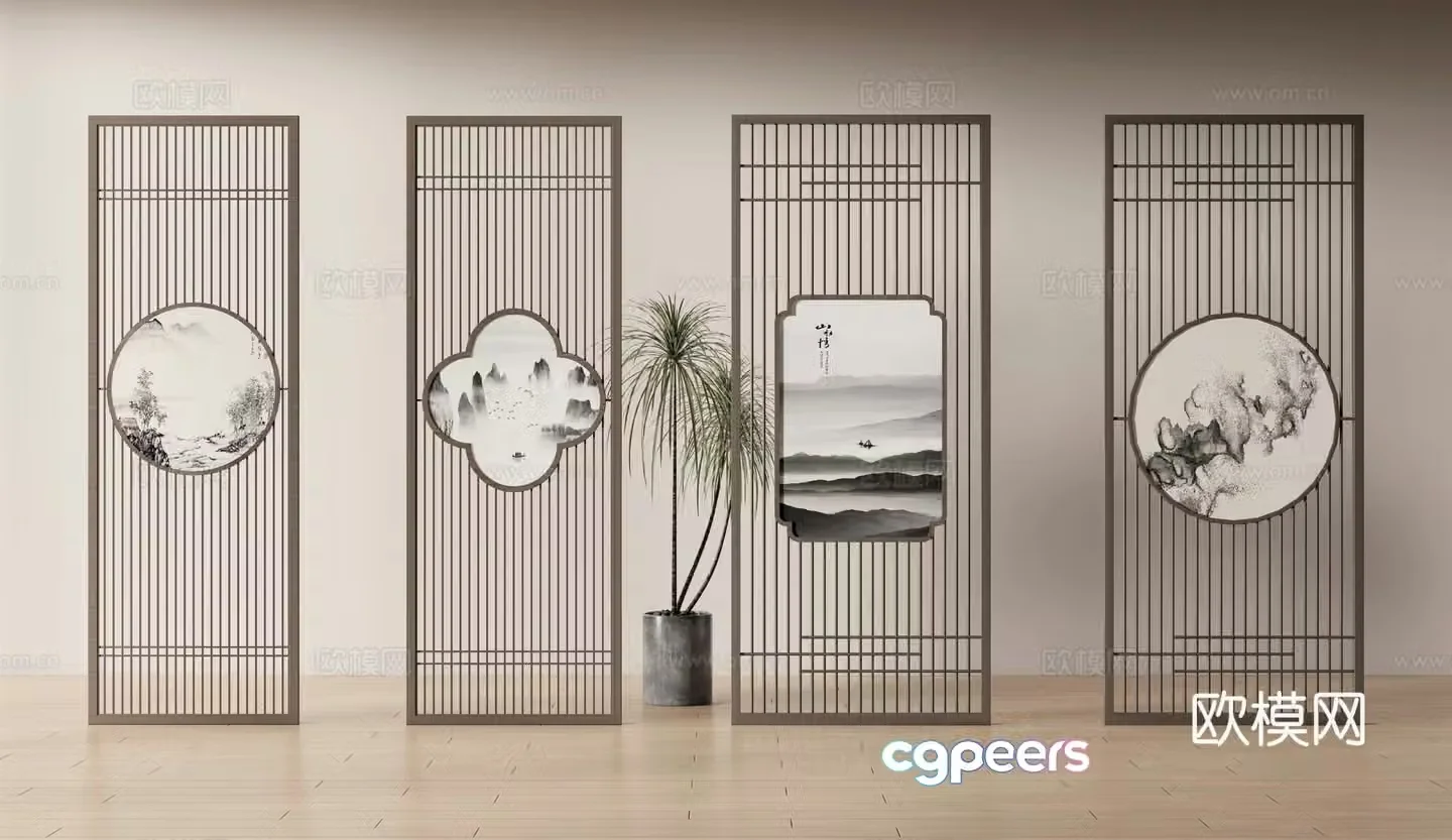 New Chinese style landscape screen 3D model