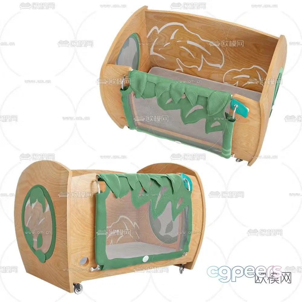 Modern solid wood baby cradle bed 3d model