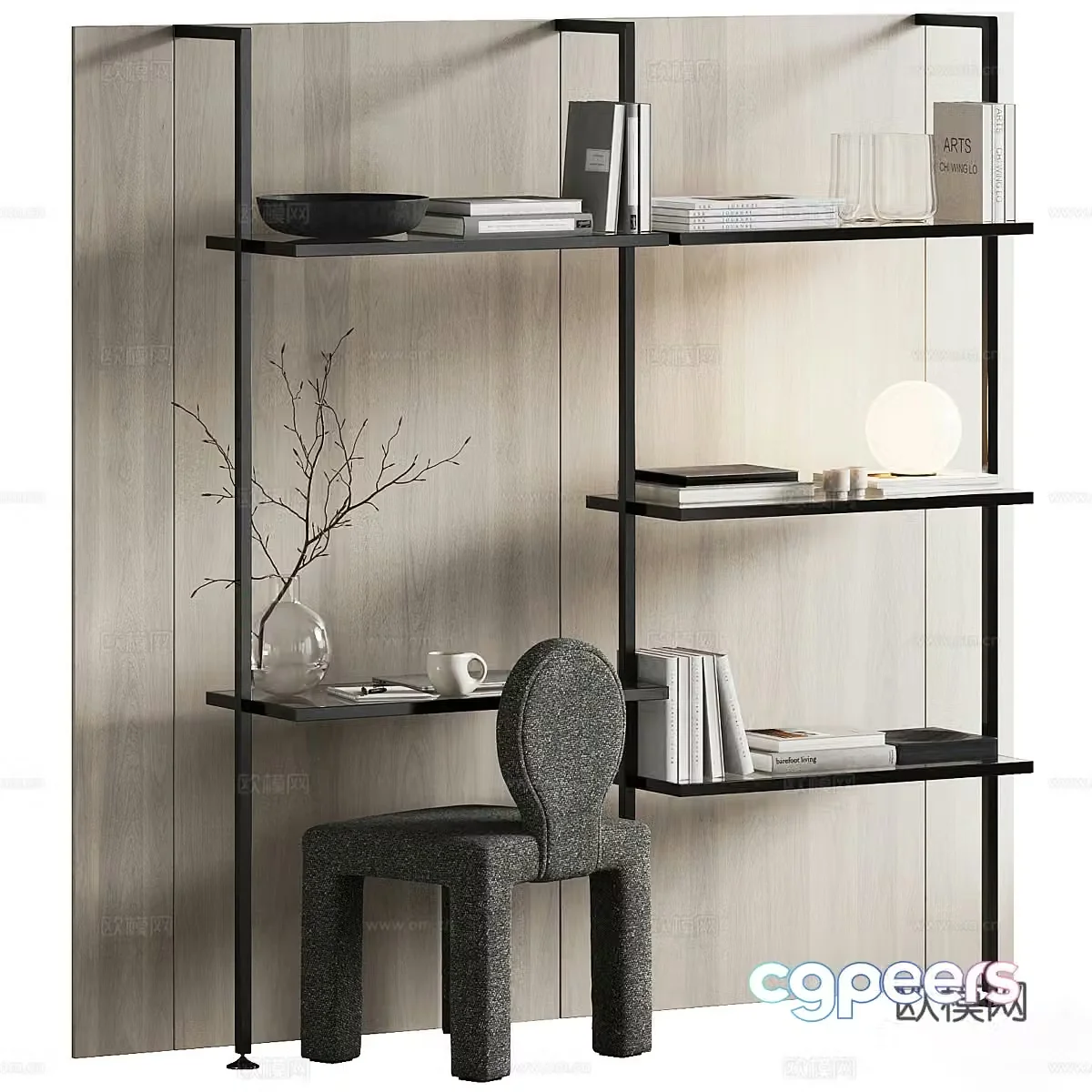 Modern bookshelf wall cabinet 3d model